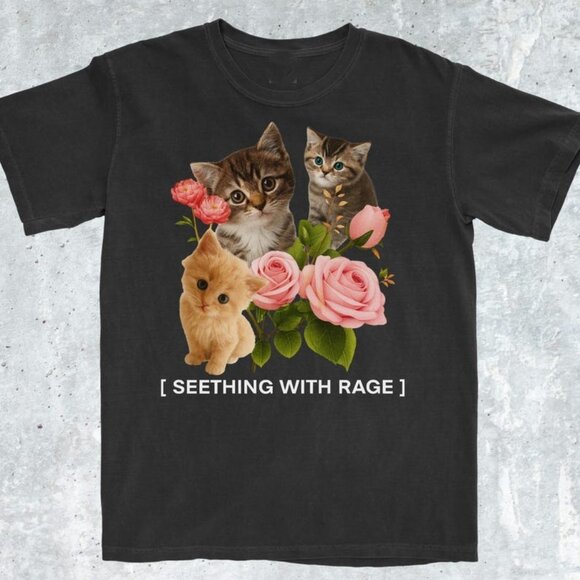 Funny Seething WIth Rage Cat Meme Shirt - Picture 1 of 3